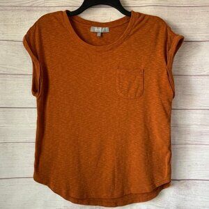 Marled Essentials Burnt Orange Tee Shirt with Folded Cuff Short Sleeves Size M